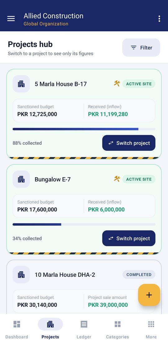 Projects in the Android app
