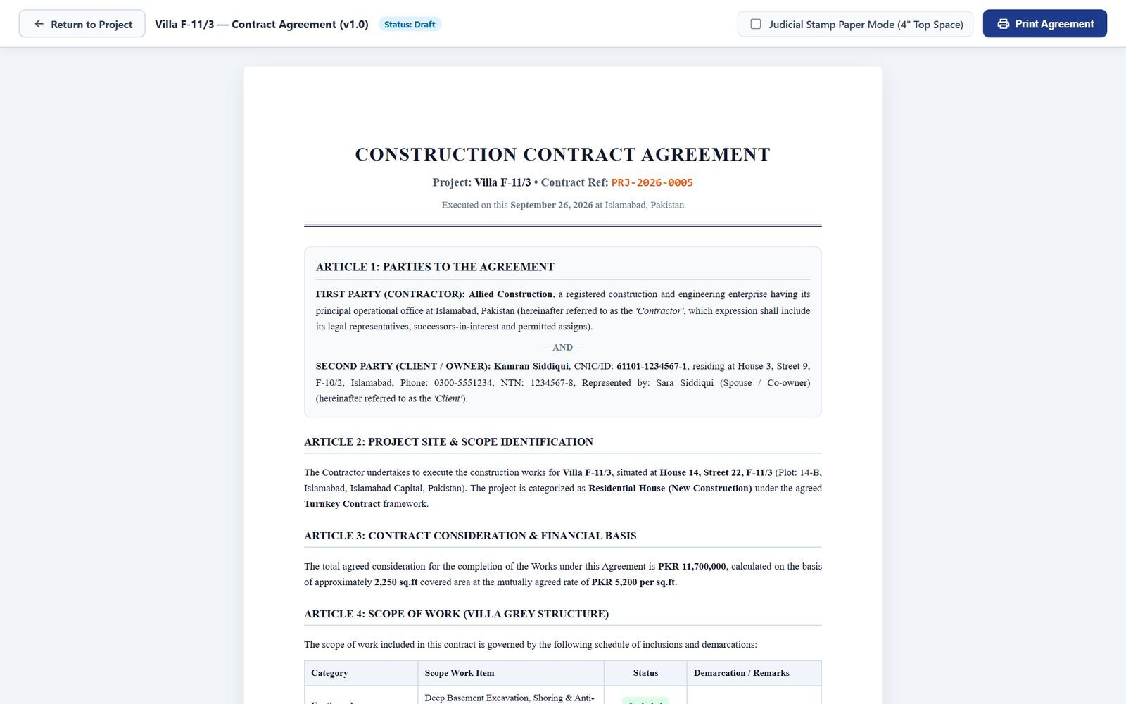 Contract agreement