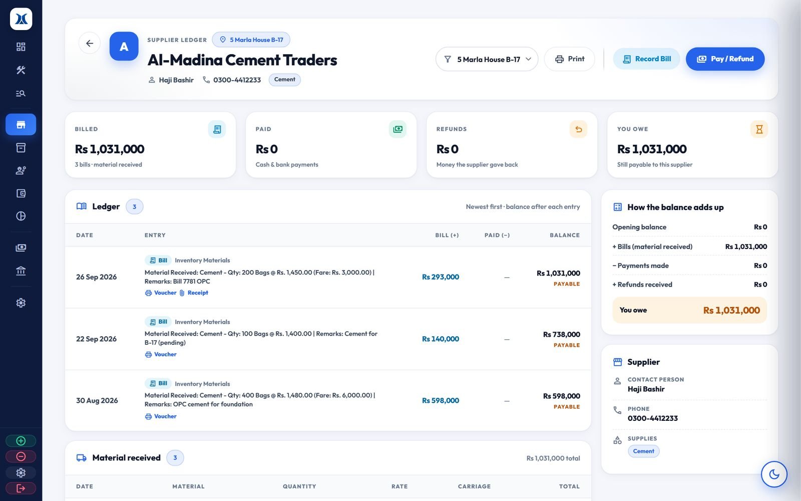 Supplier ledger