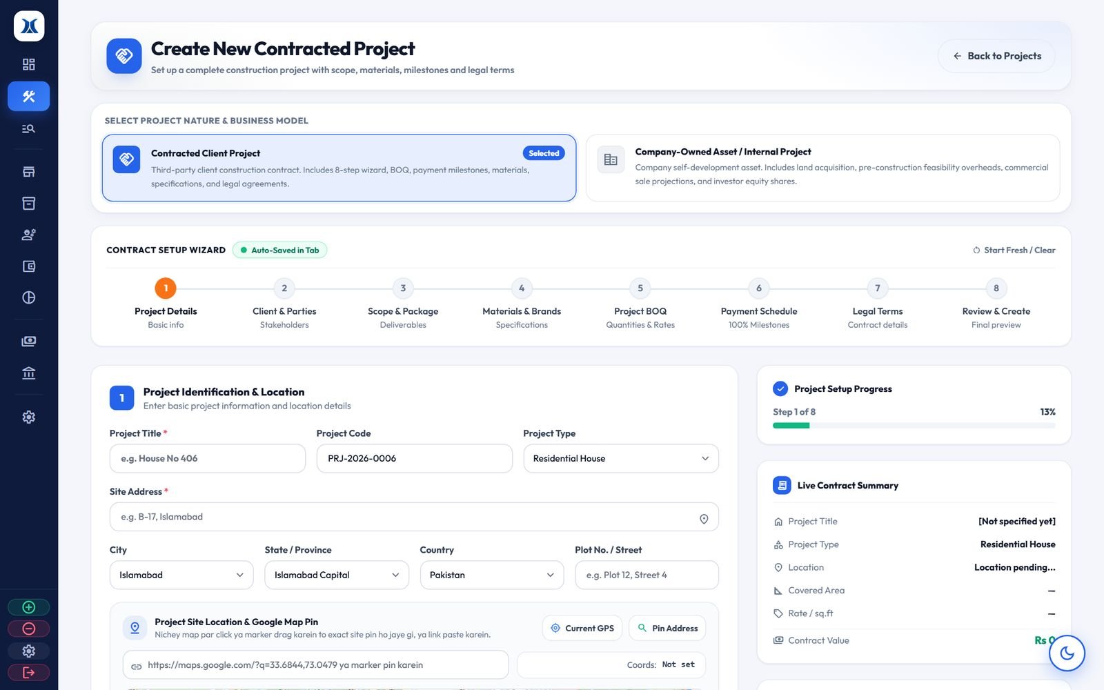 New contract wizard